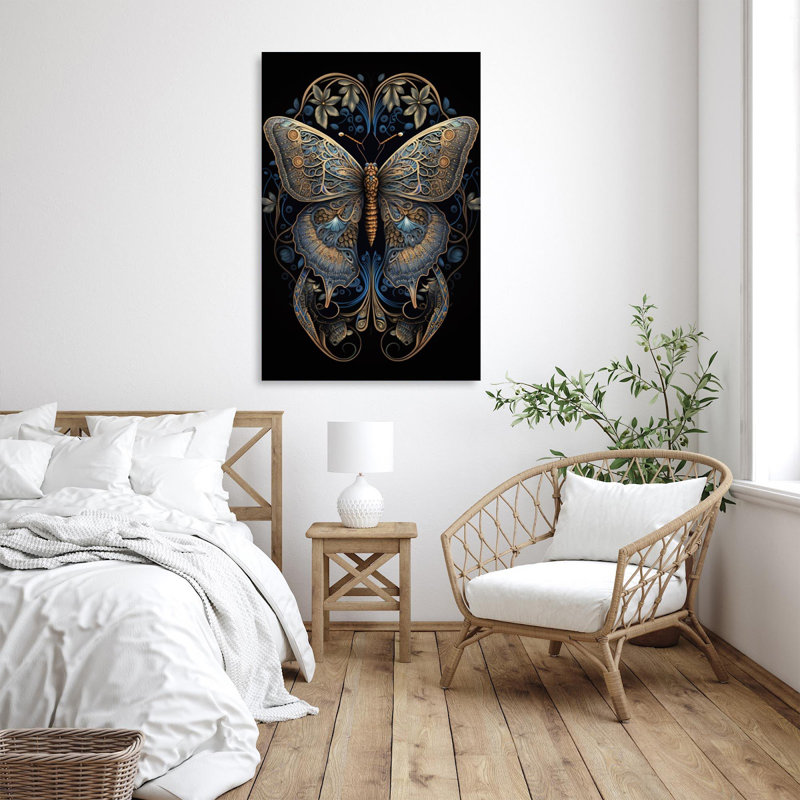 Orchidées et papillons, impression sur toile tendue, H 20 po x L 16 po x l 1,25 po