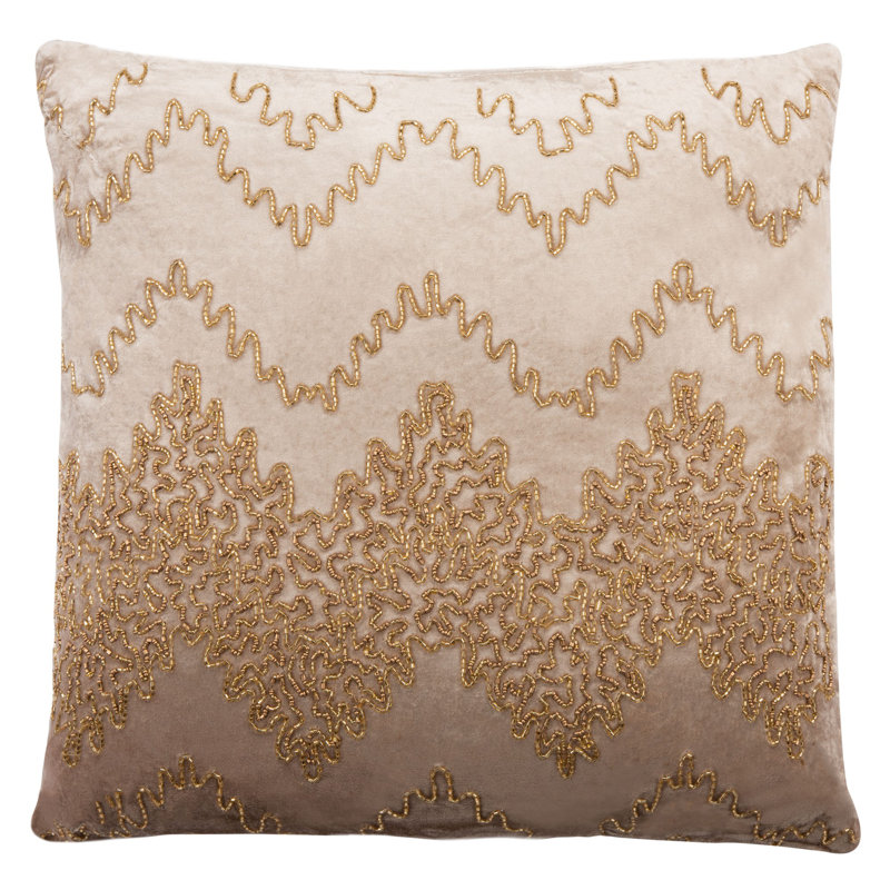 Gold Embroidered Velvet Square Throw Pillow