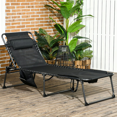 Méridienne de bronzage d'extérieur avec filet inclinable et respirant à 5 niveaux, avec passepoil, structure solide, noir pour utilisation à la plage pliant soleil 5 angles réglables, matériau, cour