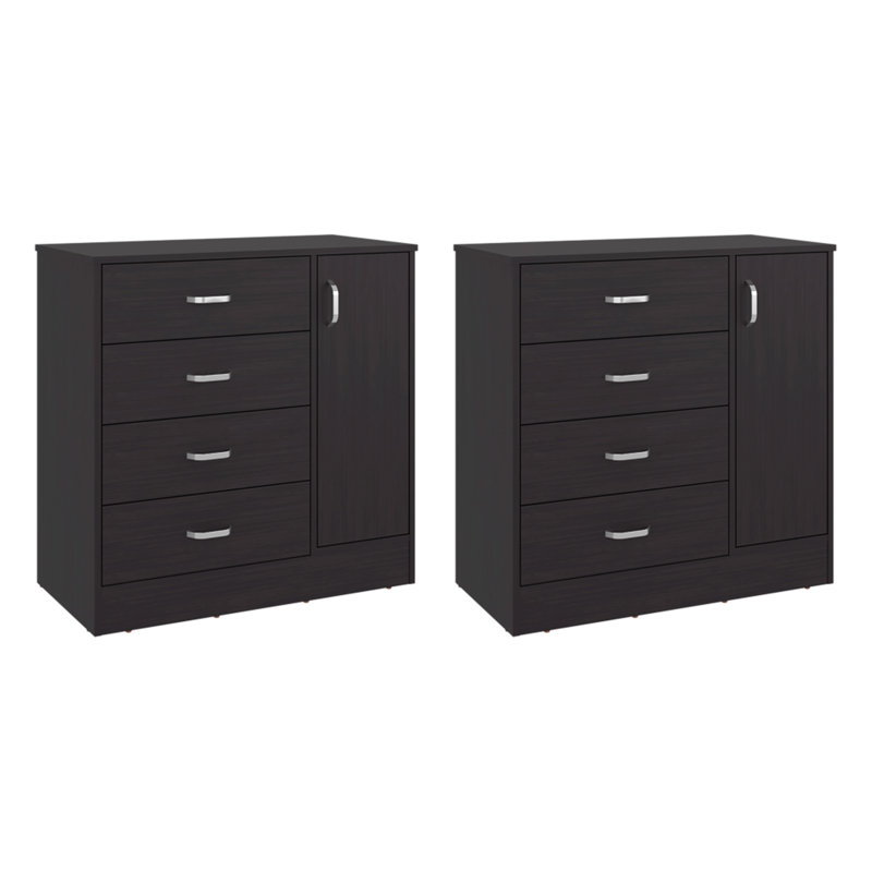 Ensemble de 2 commodes Lund, style minimaliste, mobilier de chambre à coucher grande capacité, wengé