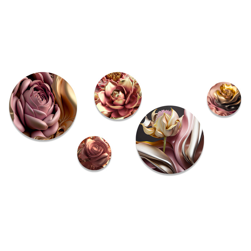 Décoration murale florale en métal rose et doré Glam Flowers II