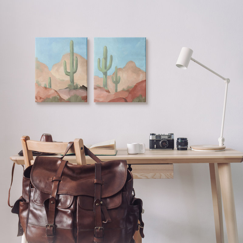 «Warm Sunny Desert Cactus Western Landscape» par Jacob Green - ensemble de 2 peintures, Toile tendue