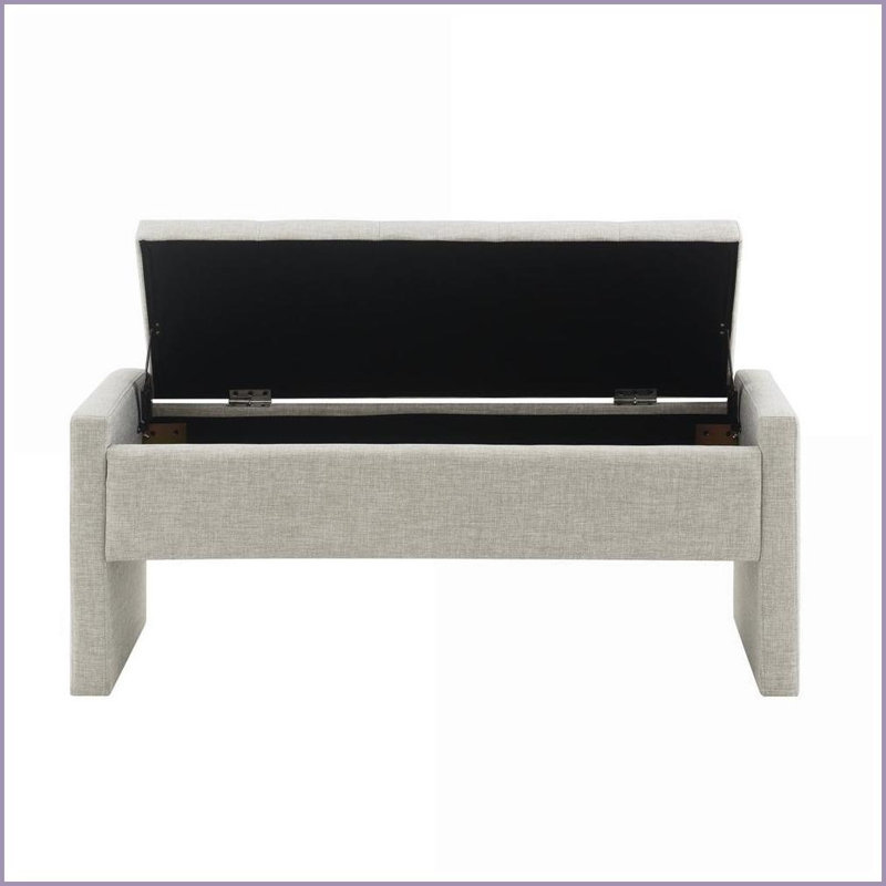 Banc de rangement moderne en lin avec rangement - Repose-pieds confortable pour la chambre à coucher du salon | Gris clair | Rangement