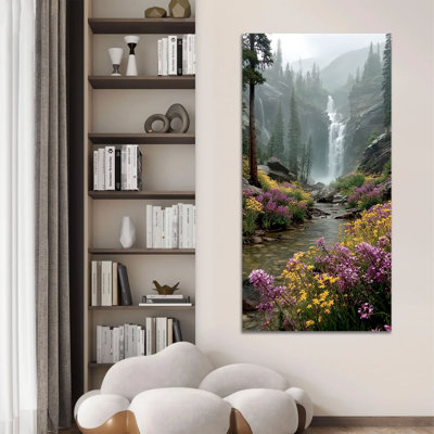 Waterfall Wall Art, Nature Landscape Wall Art for Living Room, Waterfall Pictures for Wall Landscape Painting, Nature Pictures Wall Decor for Bedroom Office, Waterfall Canvas Wall Art Painting Ready to Hang 12" × 24"