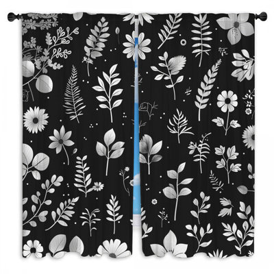 Rideaux de fenêtre noirs à motif floral transparent et obscurcissant - 2 panneaux