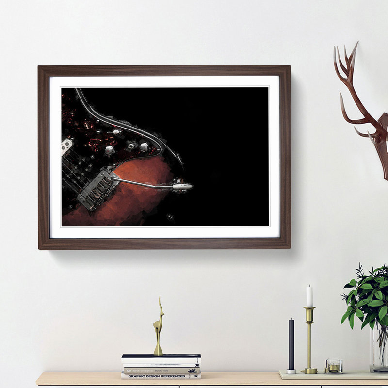 Electric Guitar in the Shadows in Abstract - Picture Frame Graphic Art Print, Walnut Framed, 62cm H x 87cm W x 2cm D