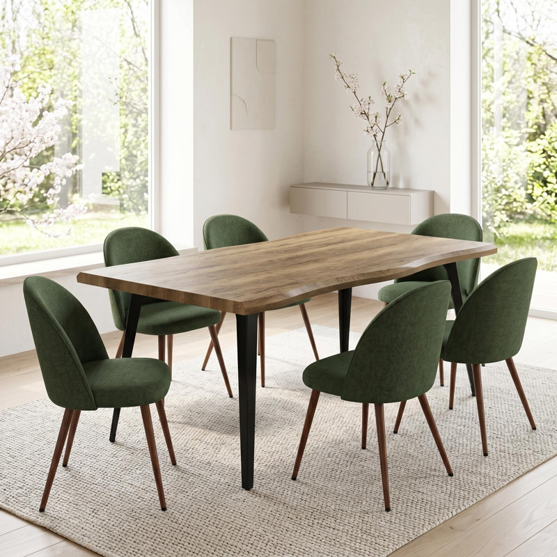 Ensemble de salle à manger rectangulaire de 63 po avec chaises rembourrées Shivani, Tanné, Olive Green