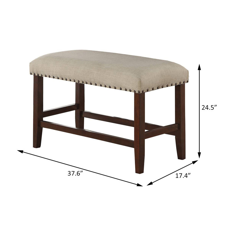 Banc en tissu à hauteur de comptoir avec garniture cloutée