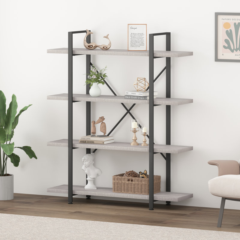 Makowski Bookcase, Lighy Gray Oak, (4 Shelves) 55" H x 41.3" W x 12.7" D