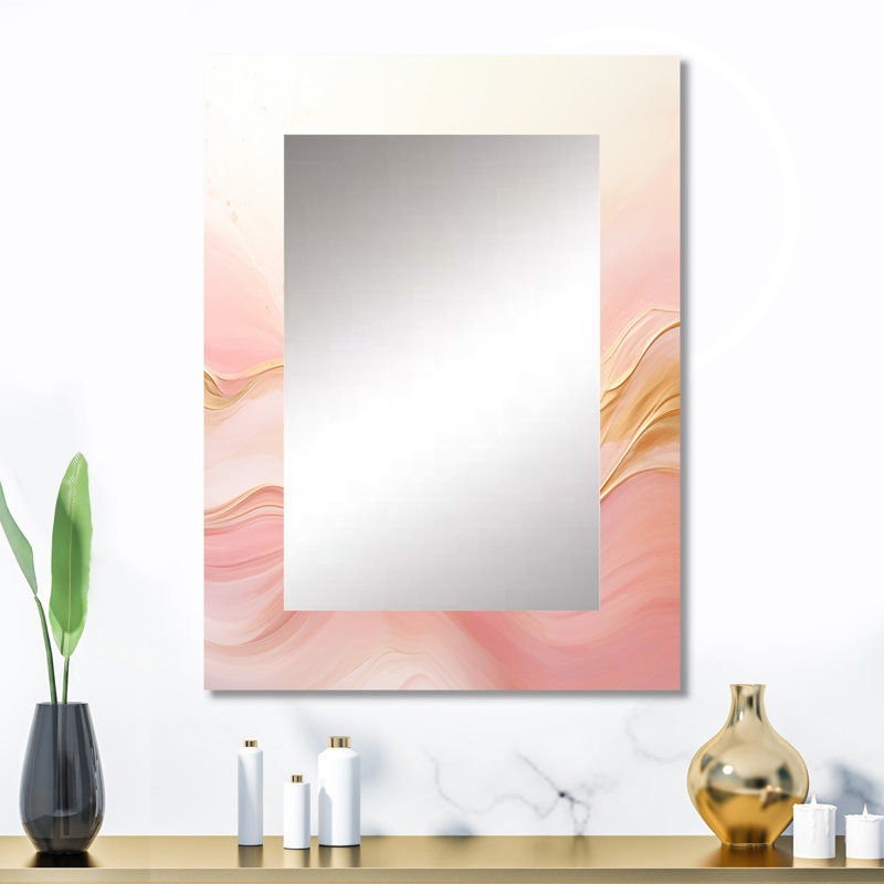 Gold And Pink Soft Wave Fusion II - Abstract Shapes Mirror, Modern Decorative Wall Mirror, Printed Metal Art, 32" x 24"