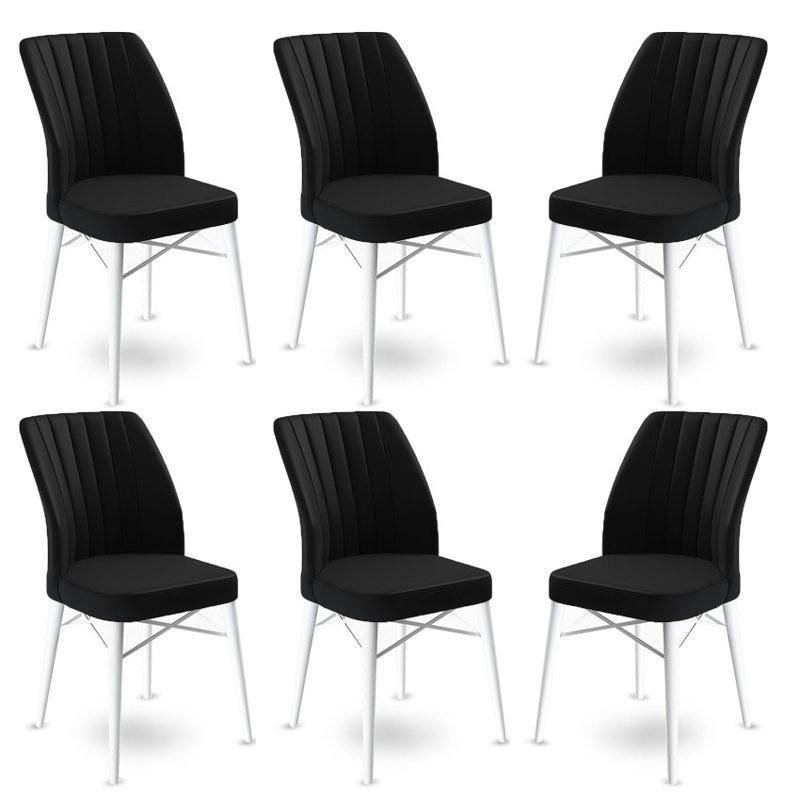 Ensemble de chaises modernes 6 pièces, noir et blanc, 17,7 po x 36,6 po x 16,5 po | Structure 100% métal, pieds en bois, tissu Babyface | Confortable dossier en mousse et dossier en mousse de 22 po | Parfait pour la salle à manger et les espaces contemporains