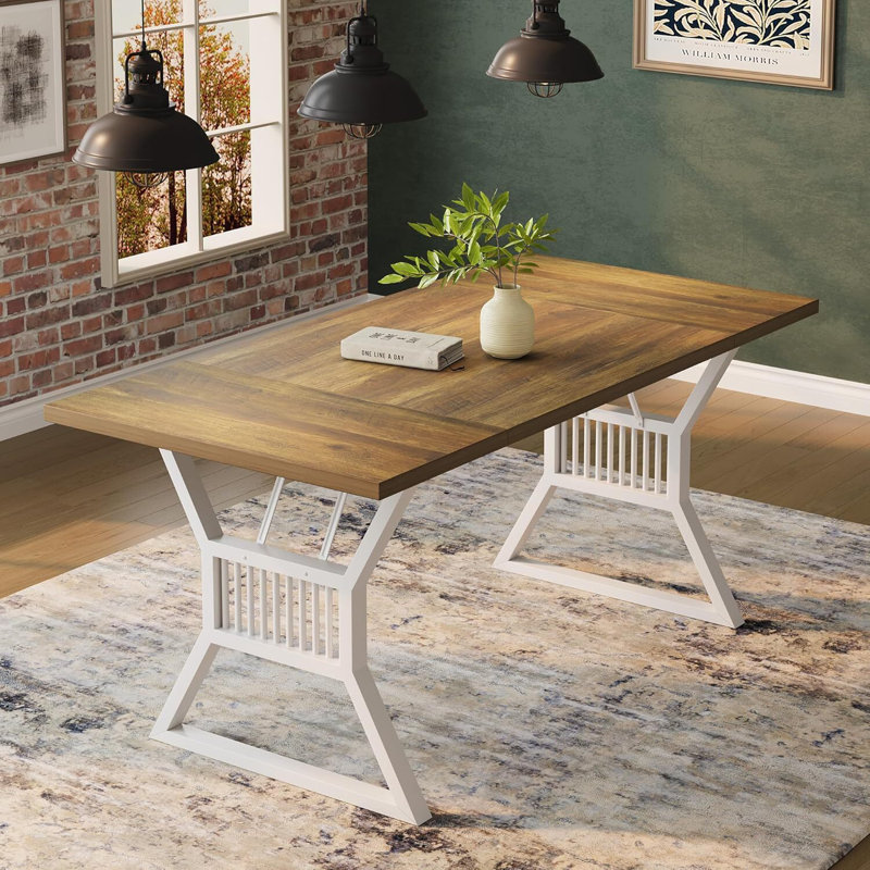Table de salle à manger 70,8 pouces avec pieds en métal robustes, Chêne / Blanc