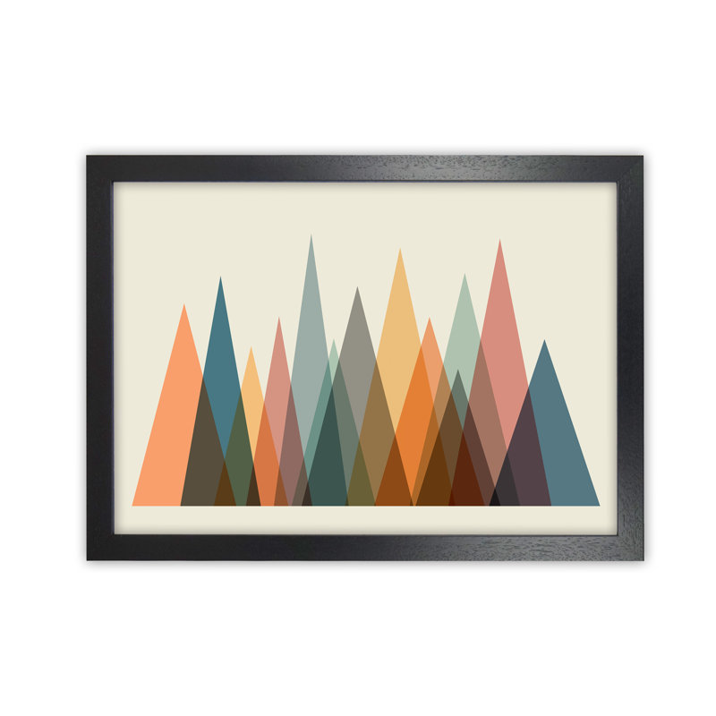 Mid Century Abstract Mountain Original - Print, Black Frame, 21cm H x 30cm W x 3cm D