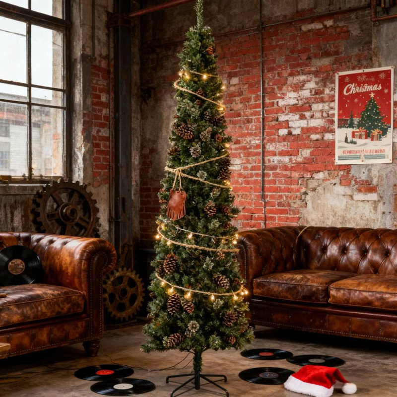 Arbre de Noël 9,5 pi avec branches réalistes, sapin de Noël, pommes de pin et base en métal, H 9,5 pi