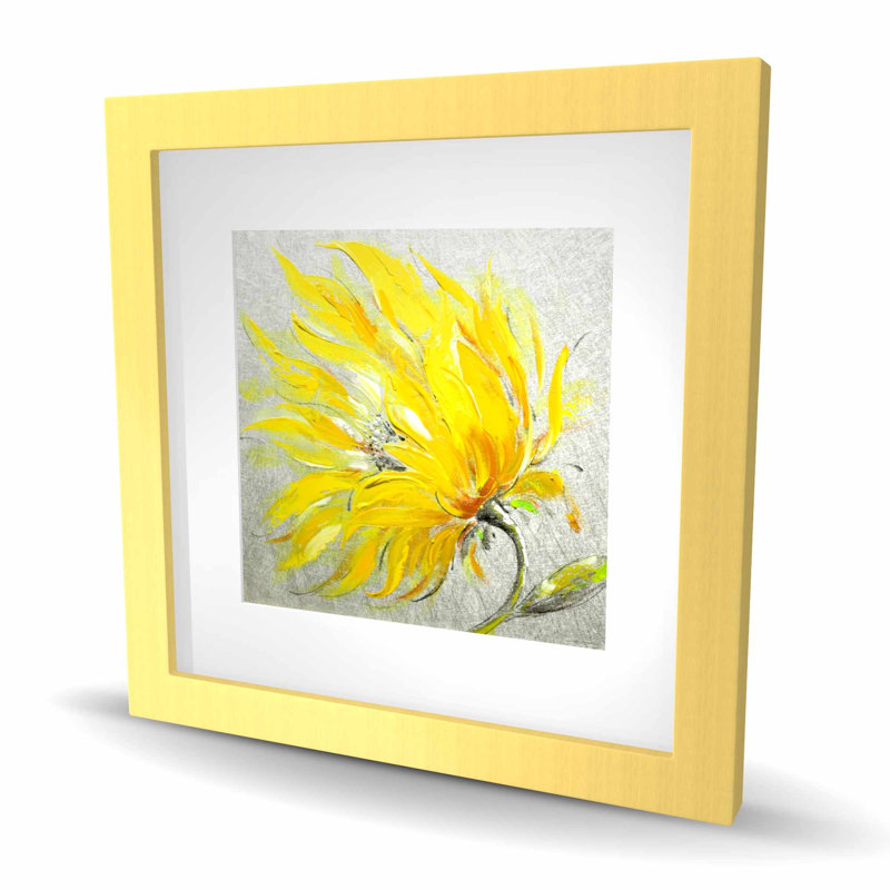 Fleur jaune - reproduction encadrée mat pour décor de salon, H 16 po x l 16 po, Doré