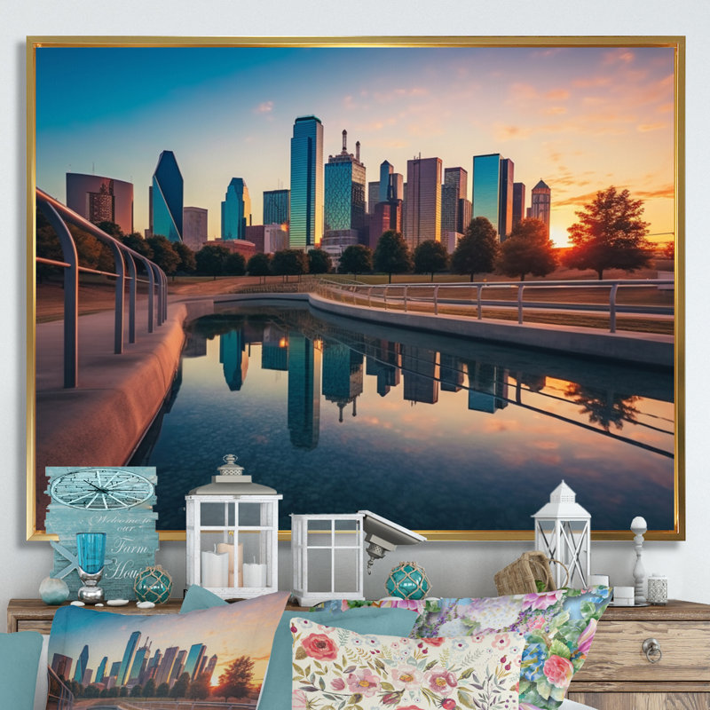 Dallas Perspectives III, reproduction d'art sur toile, H 34 po x l 44 po x P 1,5 po, Cadre flottant doré