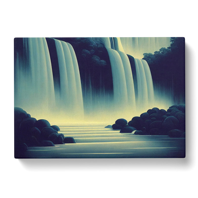 River Waterfall Art Deco - Wrapped Canvas Print, 35cm H x 50cm W x 3cm D
