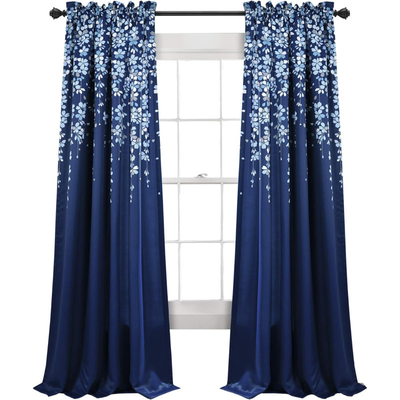 Paire de rideaux Weeping Flower, Marine, L 52 po x L 84 po