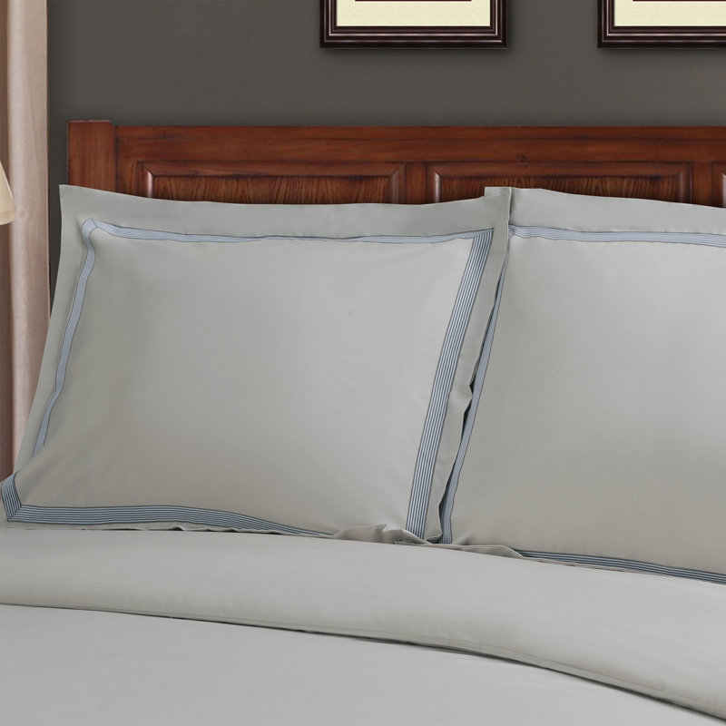 200 Thread Count 100% Cotton Geometric Border Luxury Duvet Cover Set, Full/Queen Duvet Cover + 2 Shams, Gray Gray