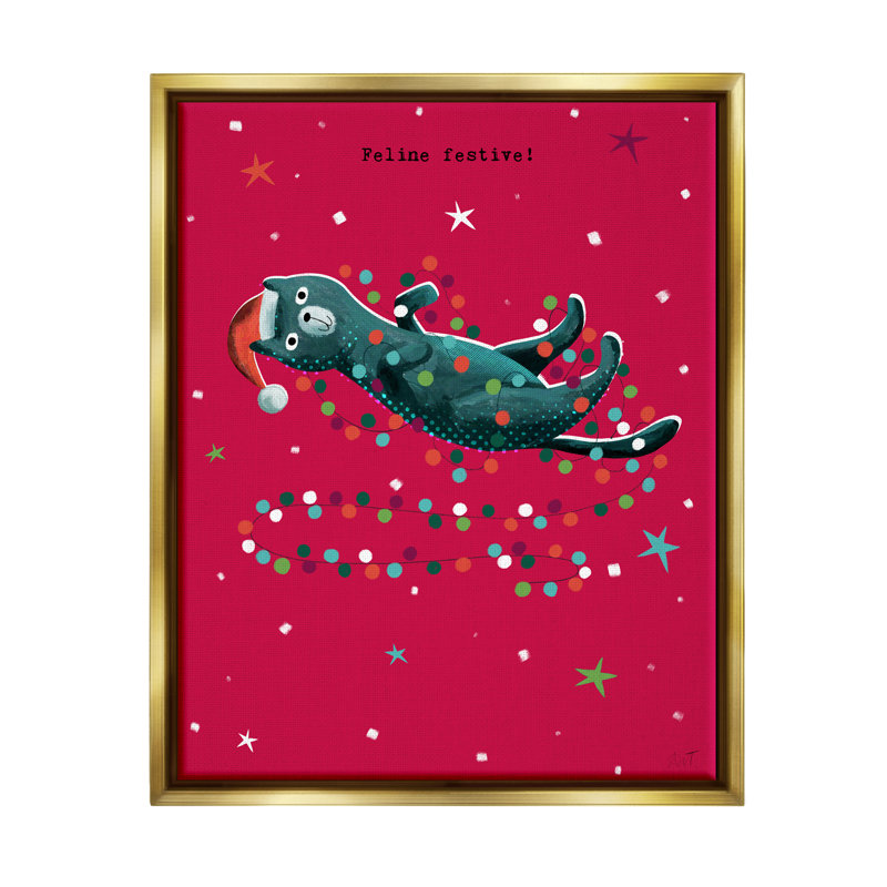 «Feline Festive Christmas Cat» par Andrew Thornton, impression, H 31 po x l 25 po x P 1,7 po, Cadre flottant métallique doré