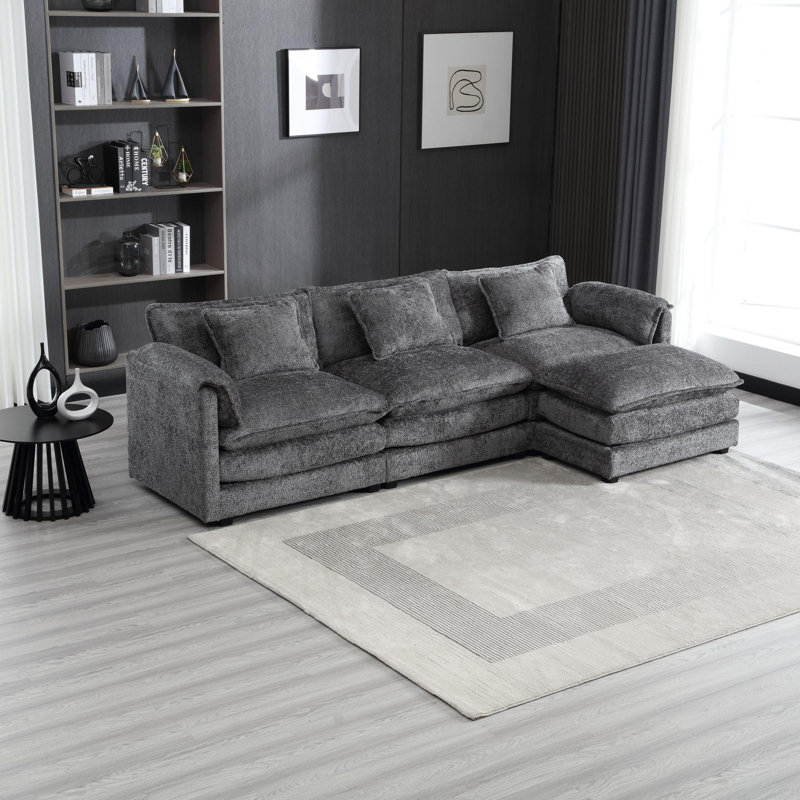 Canapé modulaire surdimensionné de 112 po pour le salon, canapé en L en chenille moderne, canapé-lit modulaire confortable avec repose-pieds mobile et mousse à mémoire de forme