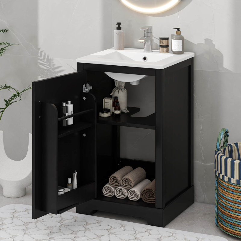 20" Bathroom Vanity With Sink, Storage Rack And Adjustable Shelve, Black