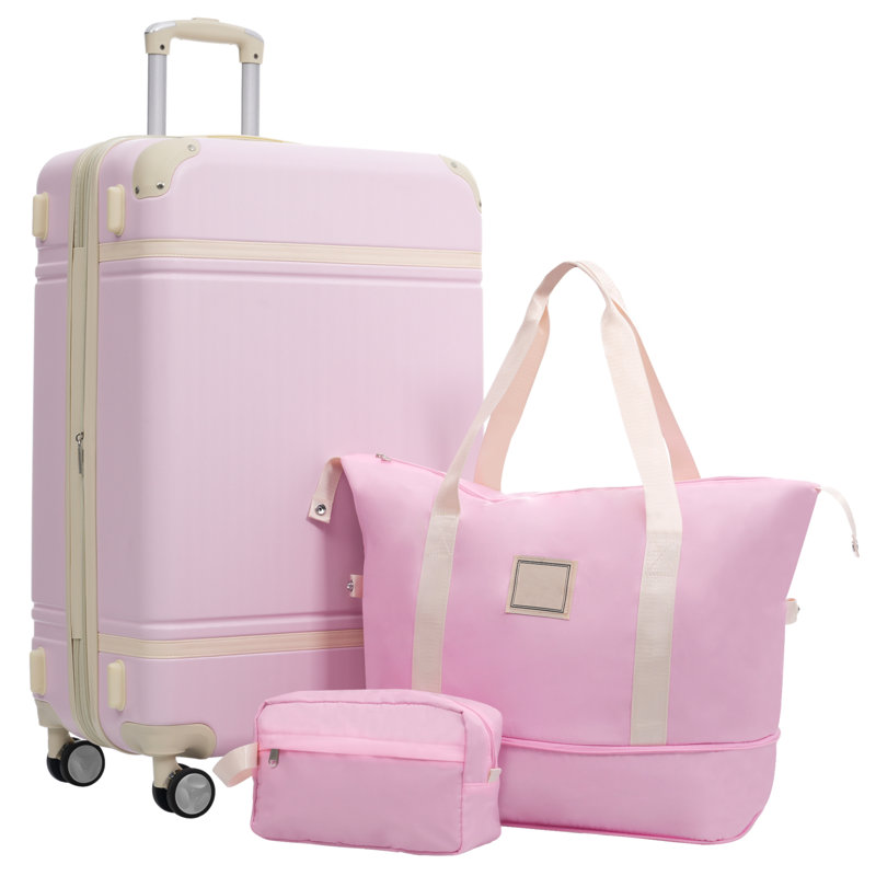 Ensembles de valises avec sacs Hardshell Valise légère à roulettes doubles avec verrou TSA, Pink