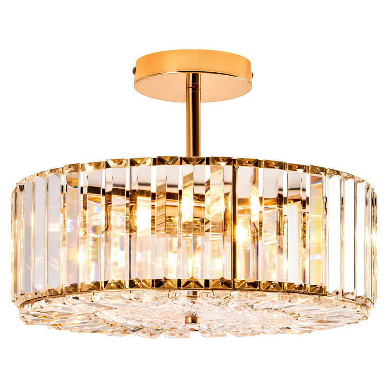  4 - Light Dimmable Crystal Drum Semi Flush Mount in Gold, Gold, 4 Lights