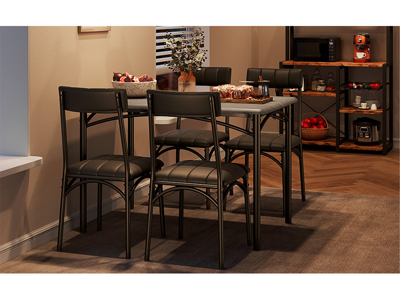Ensemble de table de salle à manger 5 pièces pour 4 personnes - Table rectangulaire peu encombrante avec chaises rembourrées - Métal et bois modernes, assemblage facile - Parfait pour un appartement, un studio, une petite salle à manger - Gris ciment