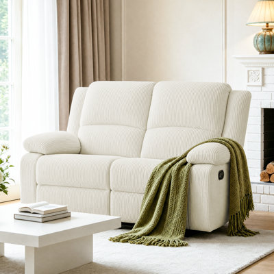 Corduroy Manual Reclining Loveseat with Rounded Armrests