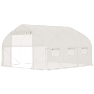 11.4'X9.8'X6.6' Walk-In Greenhouse, Galvanized Steel Frame, Zippered Door, 7 Mesh Windows, Sidewalls , Protection, Plant Nursery Greenhouse 11.5'X10'x6.5', Sidewalls, Blocking,