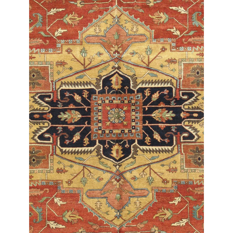 Canvello Serapi Hand-Knotted Rust/Navy Lamb's Wool Area Rug- 9' x 12'3"