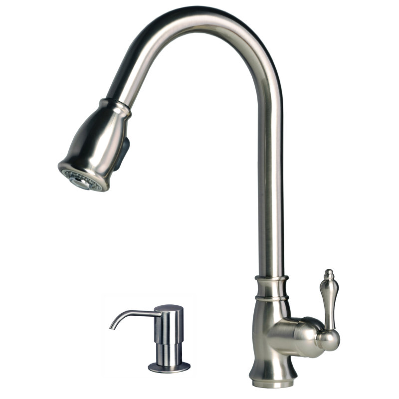 Single Handle Pull Down Kitchen Faucet with Optional Soap/Lotion Dispenser, Stainless Steel, With Soap Dispenser