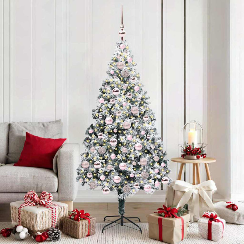  Artificial Christmas Tree with 300 LEDs with Stand Green, 5.91' H, Pink