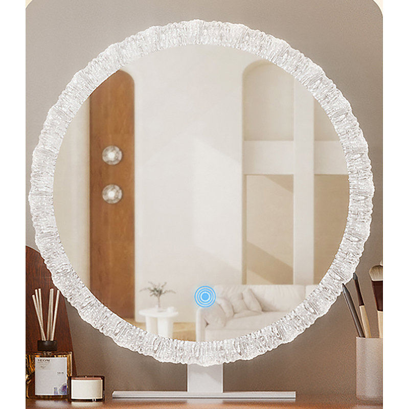 Crystal Edge LED Makeup Mirror With 3-Color Dimmable Lighting