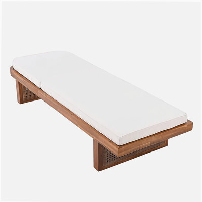 Acacia Wood Lounger with PE Rattan & Cross-Stretcher Side Table Set