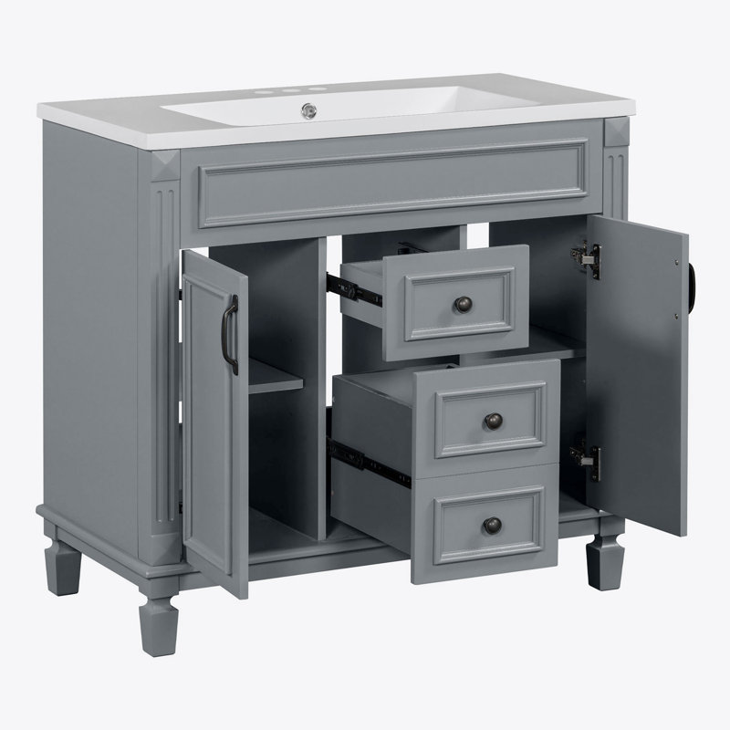 Meuble-lavabo moderne 36 po avec lavabo supérieur, Gris