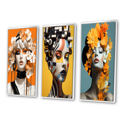 Orange Flower Goddess Woman - Fashion Woman Art Set Of 3 Pieces