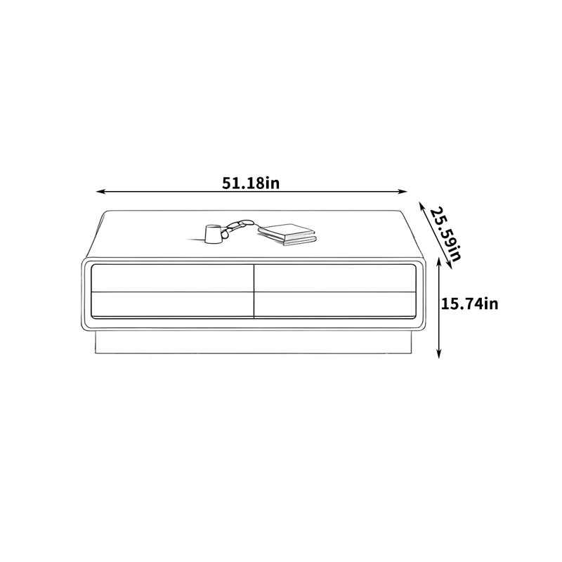 Table basse avec poignées cachées pour le salon, H 15,74 po x l 51,18 po x P 25,59 po, Blanc
