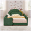 Lit double en forme de dinosaure avec barrière de sécurité, cadre en bois massif, tissu bouclé, vert-841248545