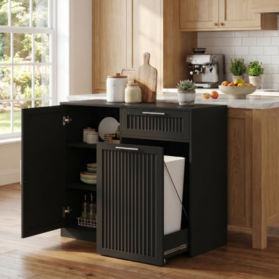 Pull Out 13 Gal Trash Cabinet with Adjustable Shelf & Drawer