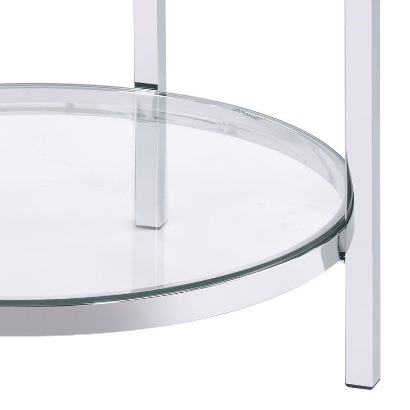 Damain Round End Table with Storage in Black and Chrome