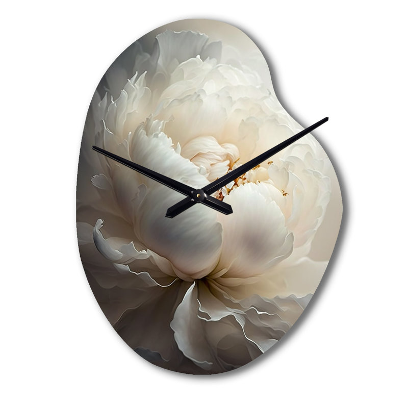 Pivoine fleur VII - pivoines, horloge murale asymétrique en métal blanc, Petit