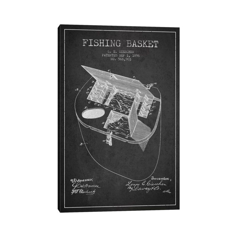 Fishing Basket Charcoal Patent Blueprint by Aged Pixel - Gallery-Wrapped Canvas Giclée on Canvas, Wrapped Canvas