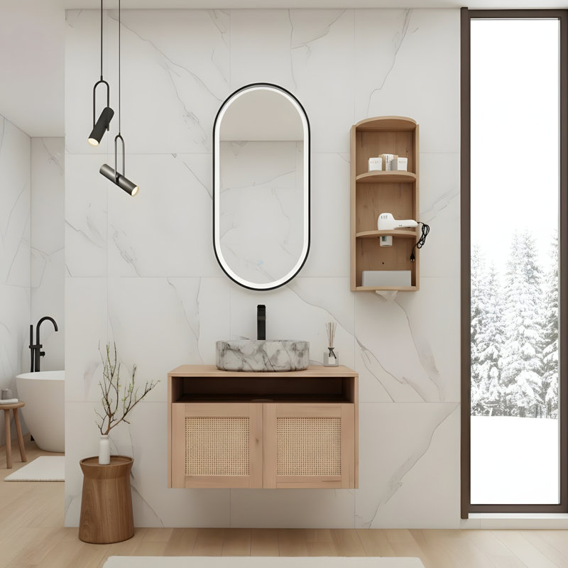 Meuble-lavabo de 30 pouces avec lavabo en céramique et tablettes de rangement