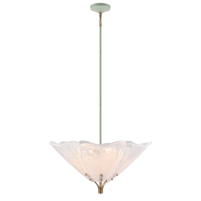 28 inches Florenza Pendant/Semi Flush in Sage/Satin Brass with Wispy Cloud Glass