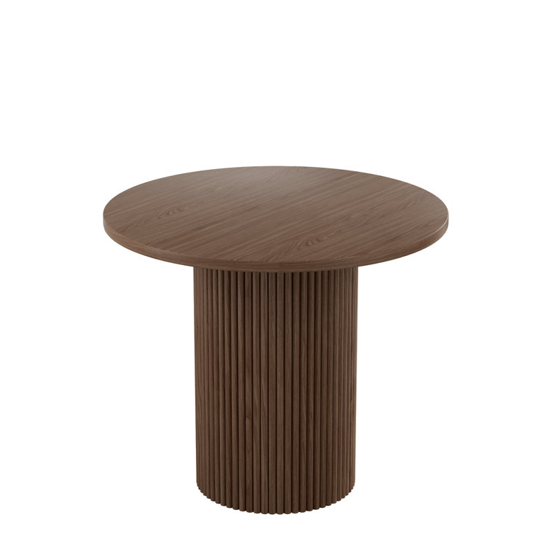 Pedestal Elegant Wood Texture Round Dining Table, 29.9”H x 35.6”L x 35.6”W, Walnut