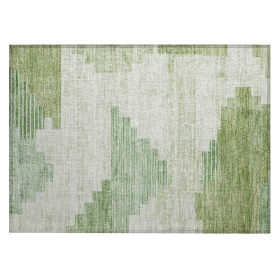 Machine Washable Indoor/Outdoor Xhevrie Sage Rug