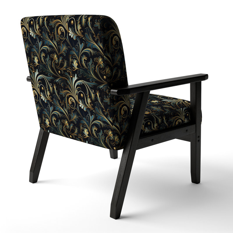 Fauteuil d'appoint rembourré en velours de luxe doré et vert à motif damassé II