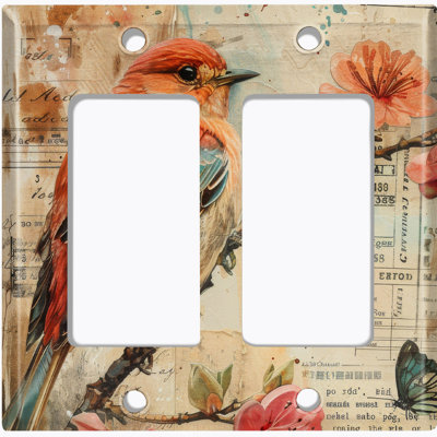 Metal Light Switch Plate Cover; US Standard Size 3 Gang GFI Rocker - Red Bird
